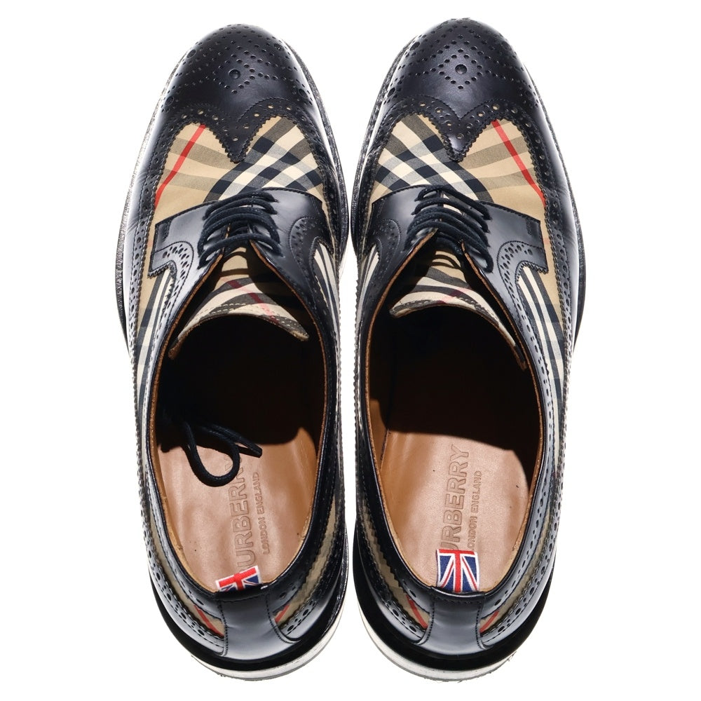 BURBERRY LONDON(バーバリーロンドン) TAILOR BROGUE チェックパネル レザーシューズ ブラック/ベージュ 42 ITBROSRLLOC
