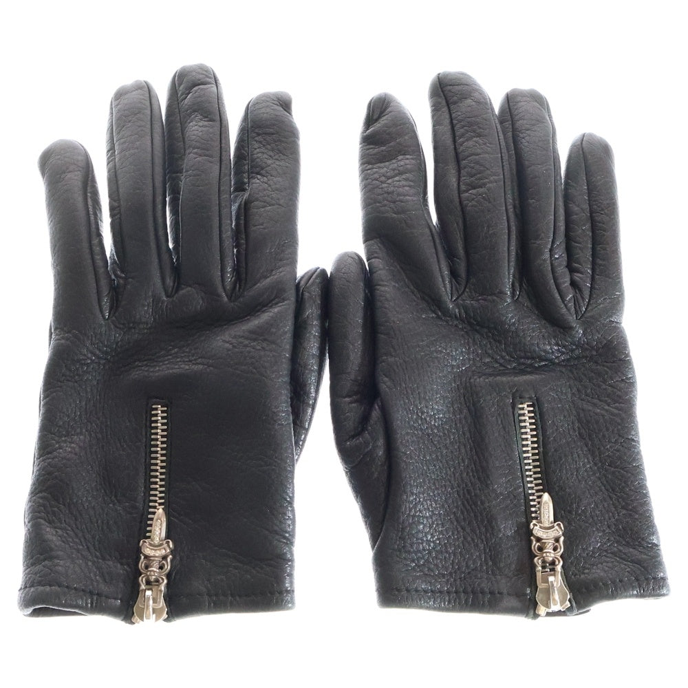 CHROME HEARTS(クロムハーツ) DGR ZIP GROVE ダガージップ アフターダイヤ レザーグローブ ブラック
