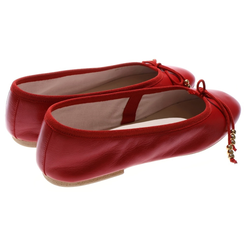CELINE(セリーヌ) バレリーナ フラットシューズ ロゴパールアクセント レッド レディース