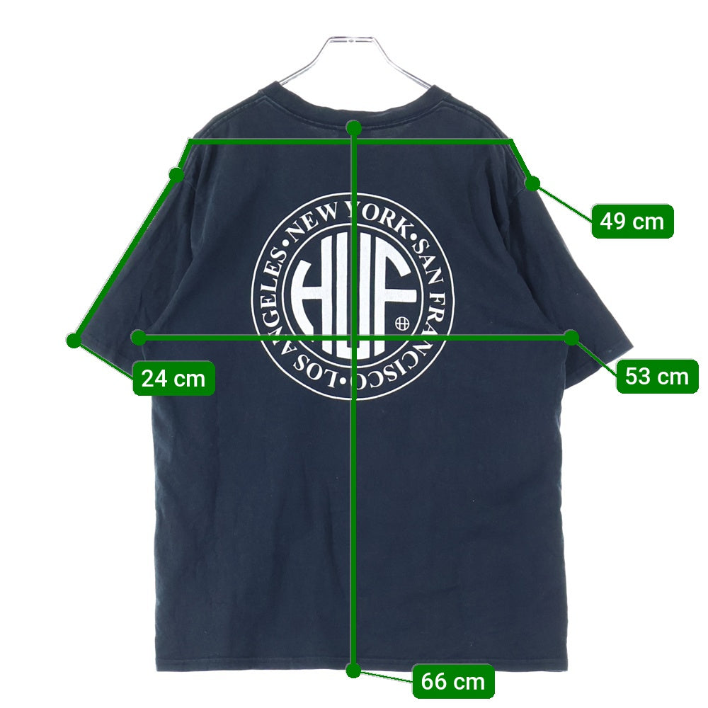 HUF(ハフ) Regional Washed TEE ロゴプリント クルーネック半袖Tシャツ カットソー ブラック