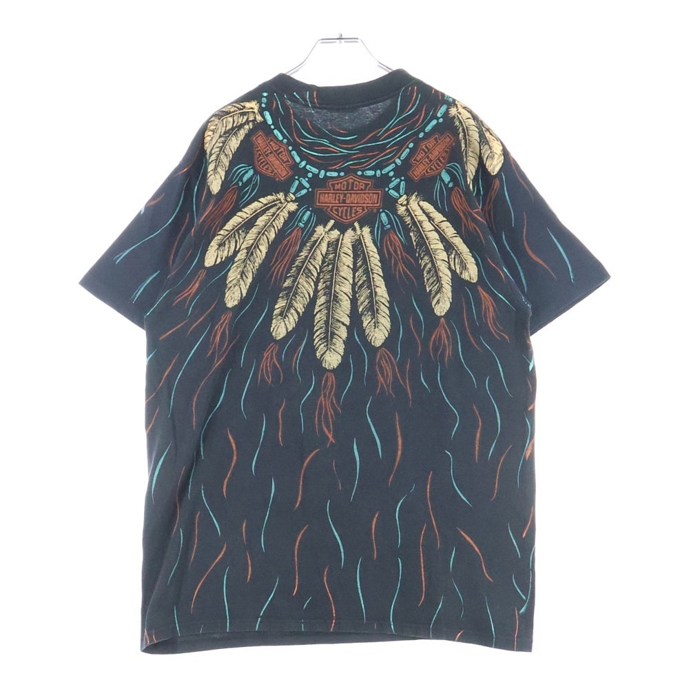 HARLEY DAVIDSON(ハーレーダビッドソン) 90s VINTAGE FEATHERS ALL OVER PINT フェザーオールオーバープリント 半袖Tシャツカットソー ブラック