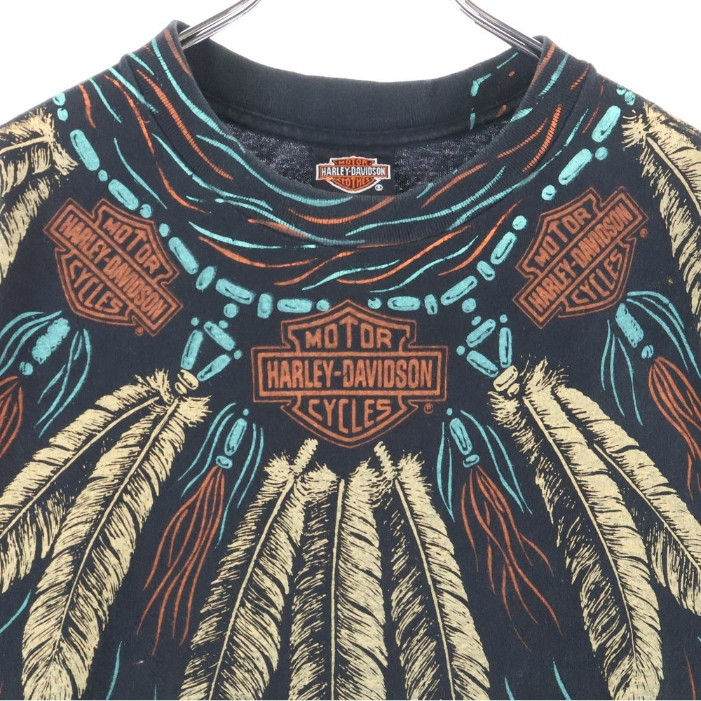 HARLEY DAVIDSON(ハーレーダビッドソン) 90s VINTAGE FEATHERS ALL OVER PINT フェザーオールオーバープリント 半袖Tシャツカットソー ブラック