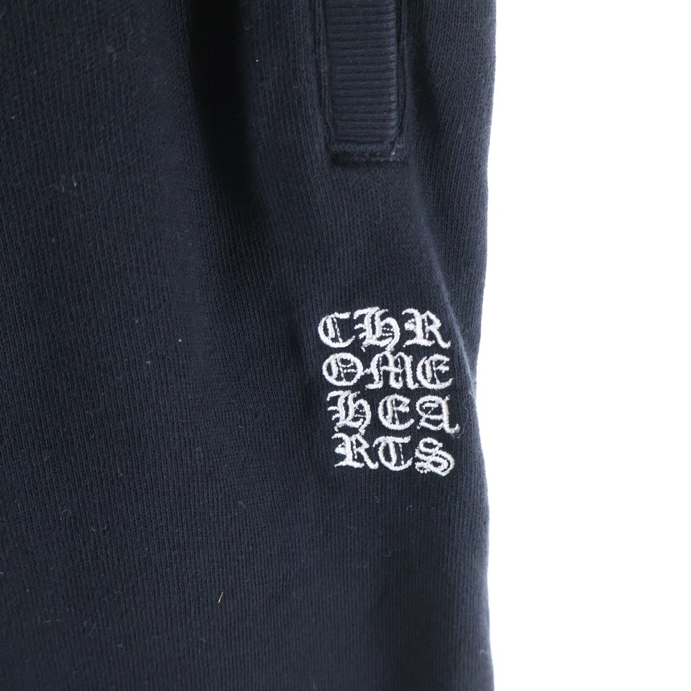 CHROME HEARTS(クロムハーツ) Y NOT VERTICAL LOGO CROSS EMBROIDERY SWEAT HALF PANTS ヴァーティカルロゴ クロス刺繍 スウェットハーフパンツ ブラック