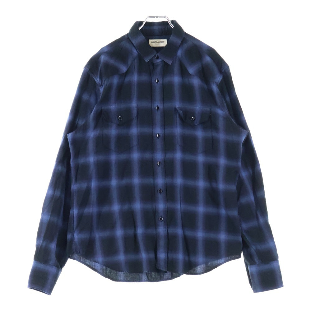 SAINT LAURENT PARIS(サンローランパリ) 16AW オンブレチェックウェスタン長袖シャツ ブルー/ブラック 455166 Y729B