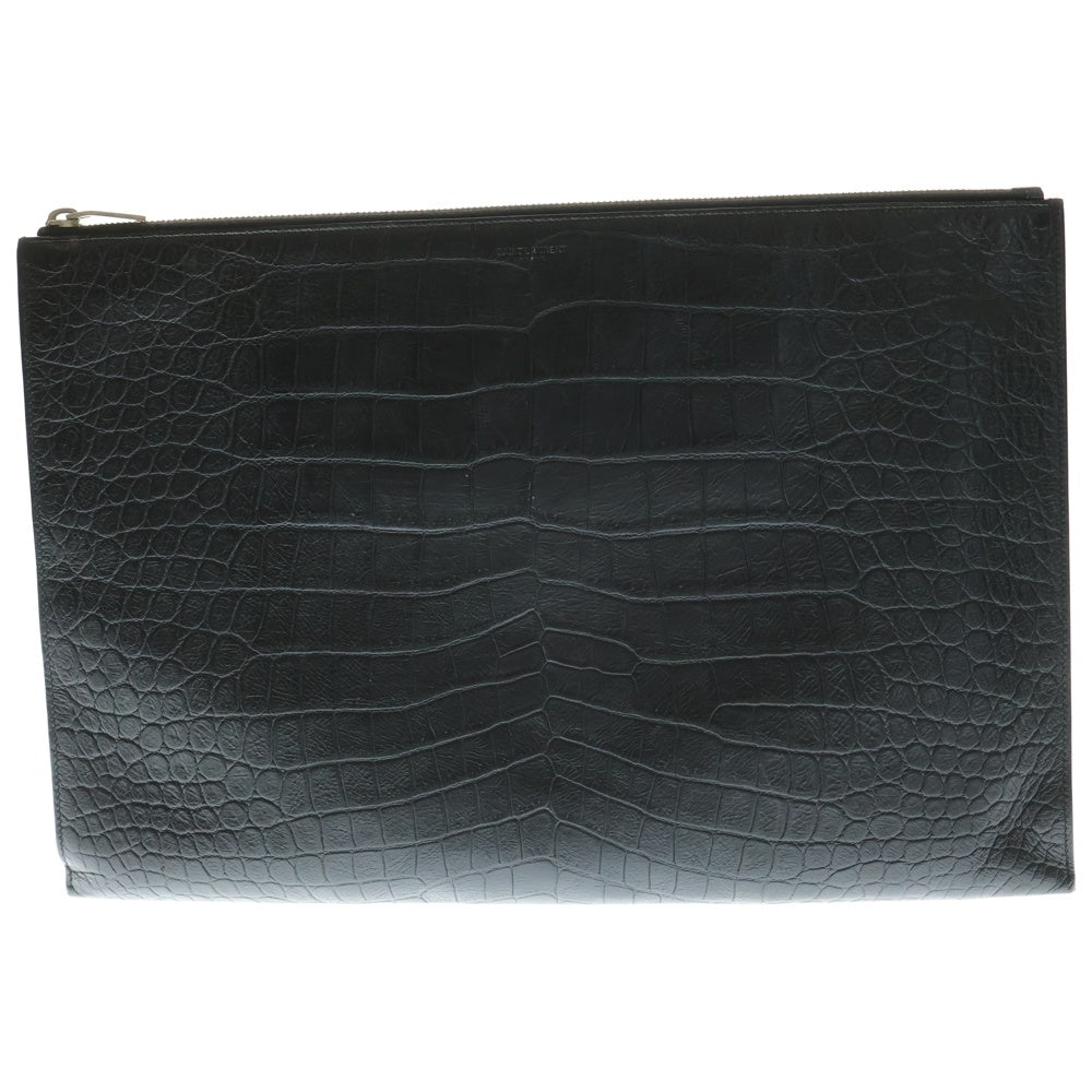 SAINT LAURENT PARIS(サンローランパリ) クロコダイル エンボスカーフレザー クラッチバッグ ブラック