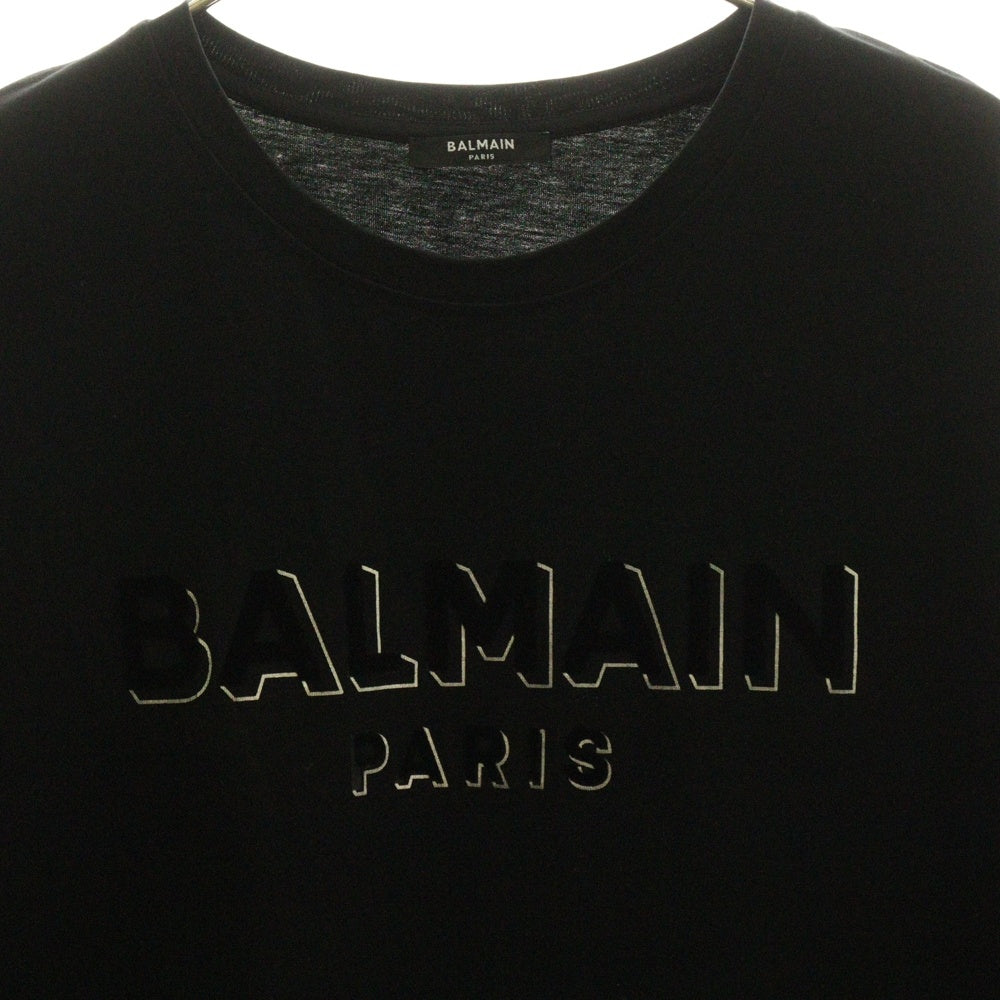 BALMAIN(バルマン) METALLIZED FLOCKED TEE EG010BB99 立体ロゴプリント半袖Tシャツ ブラック