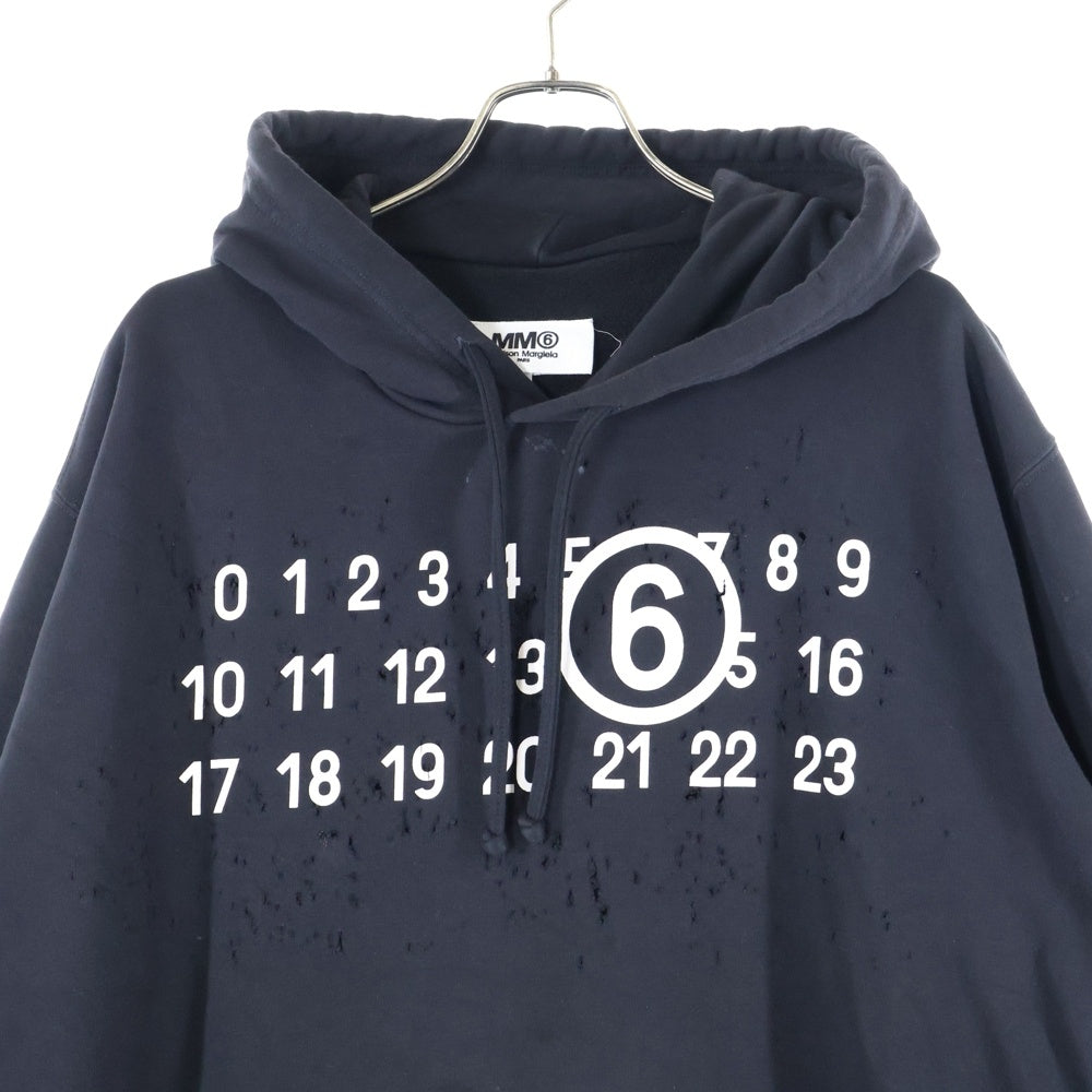 MM6 Maison Margiela(エムエムシックスメゾンマルジェラ) カレンダーロゴダメージ加工スウェットプルオーバーパーカー S62GU0112 ブラック