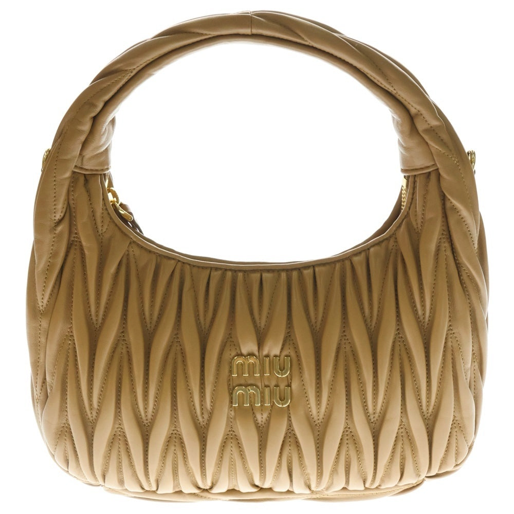 miumiu(ミュウミュウ) ワンダーマテラッセ ホーボーバッグ 2WAY ロゴレザーハンドバッグ ショルダーバッグ ブラウン レディース