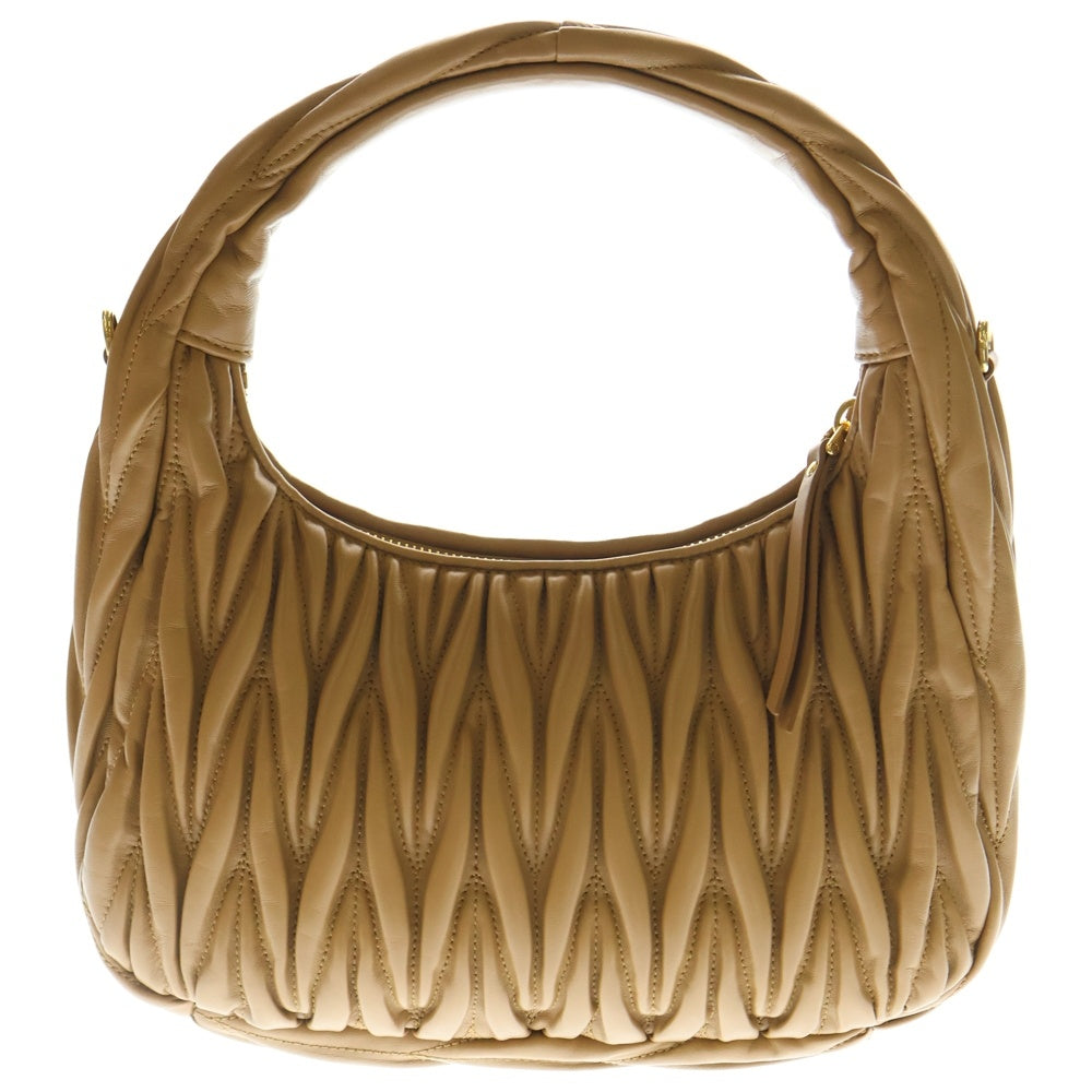 miumiu(ミュウミュウ) ワンダーマテラッセ ホーボーバッグ 2WAY ロゴレザーハンドバッグ ショルダーバッグ ブラウン レディース