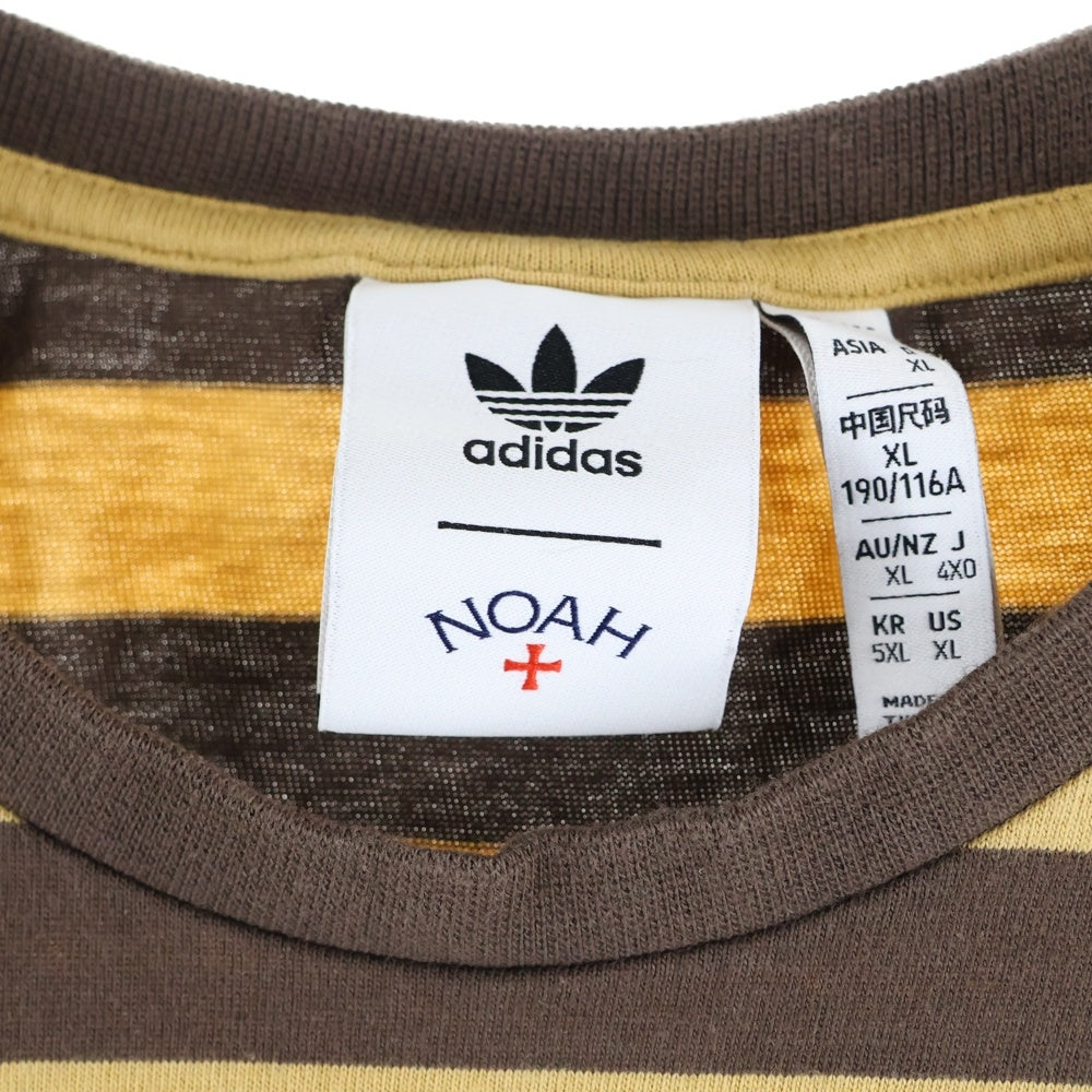 adidas(アディダス) ×NOAH ボーダー 半袖Tシャツカットソー ブラウン/イエロー HI2930