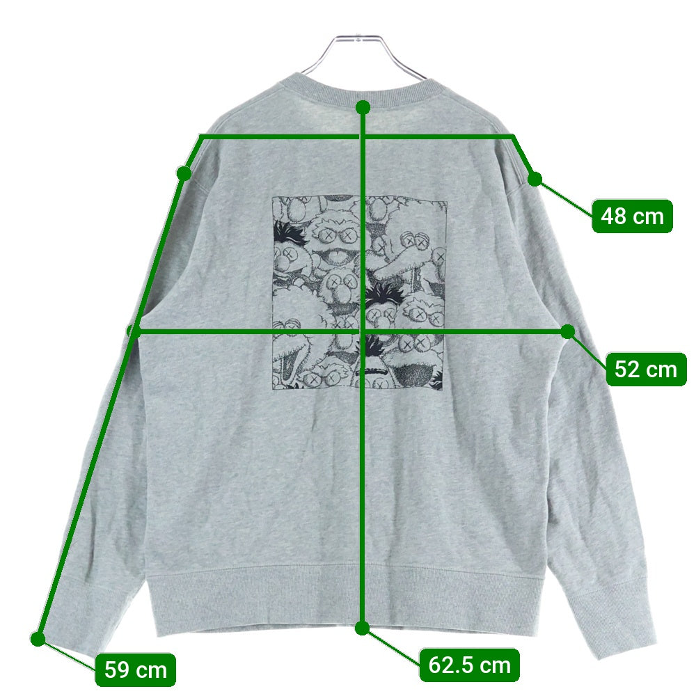 KAWS(カウズ) ×UNIQLO SESAME STREET ユニクロ セサミストリート フロント刺? クルーネックスウェット グレー