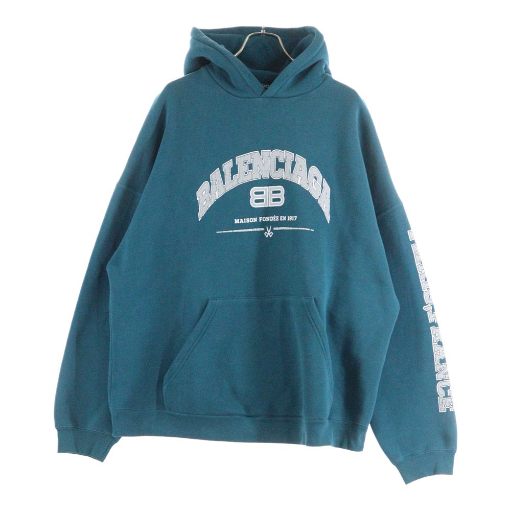 BALENCIAGA(バレンシアガ) 22SS Maison Cotton Hoodie 674986 TLVJ2 クラックプリントオーバーサイズスウェットプルオーバーパーカー ブルー