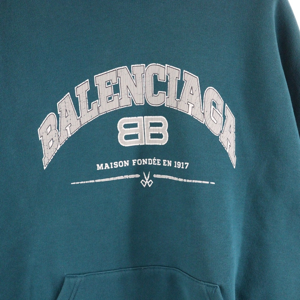 BALENCIAGA(バレンシアガ) 22SS Maison Cotton Hoodie 674986 TLVJ2 クラックプリントオーバーサイズスウェットプルオーバーパーカー ブルー