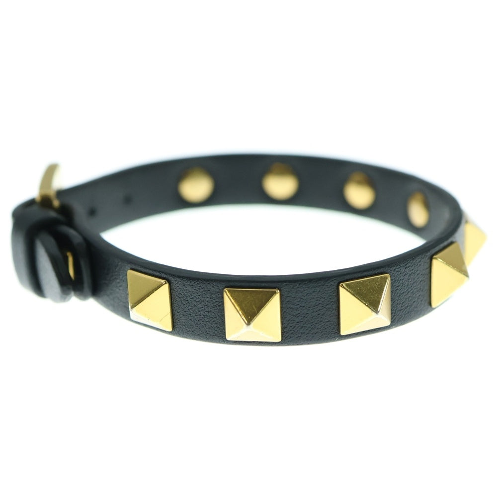 VALENTINO(ヴァレンティノ) ロックスタッズ レザーブレスレット ブラック/ゴールド レディース