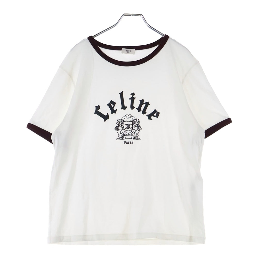 CELINE(セリーヌ) フロントカレッジロゴプリント 半袖リンガーTシャツ カットソー ホワイト RX04A671Q