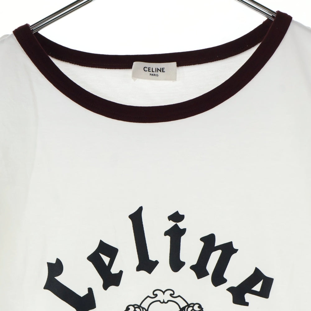 CELINE(セリーヌ) フロントカレッジロゴプリント 半袖リンガーTシャツ カットソー ホワイト RX04A671Q