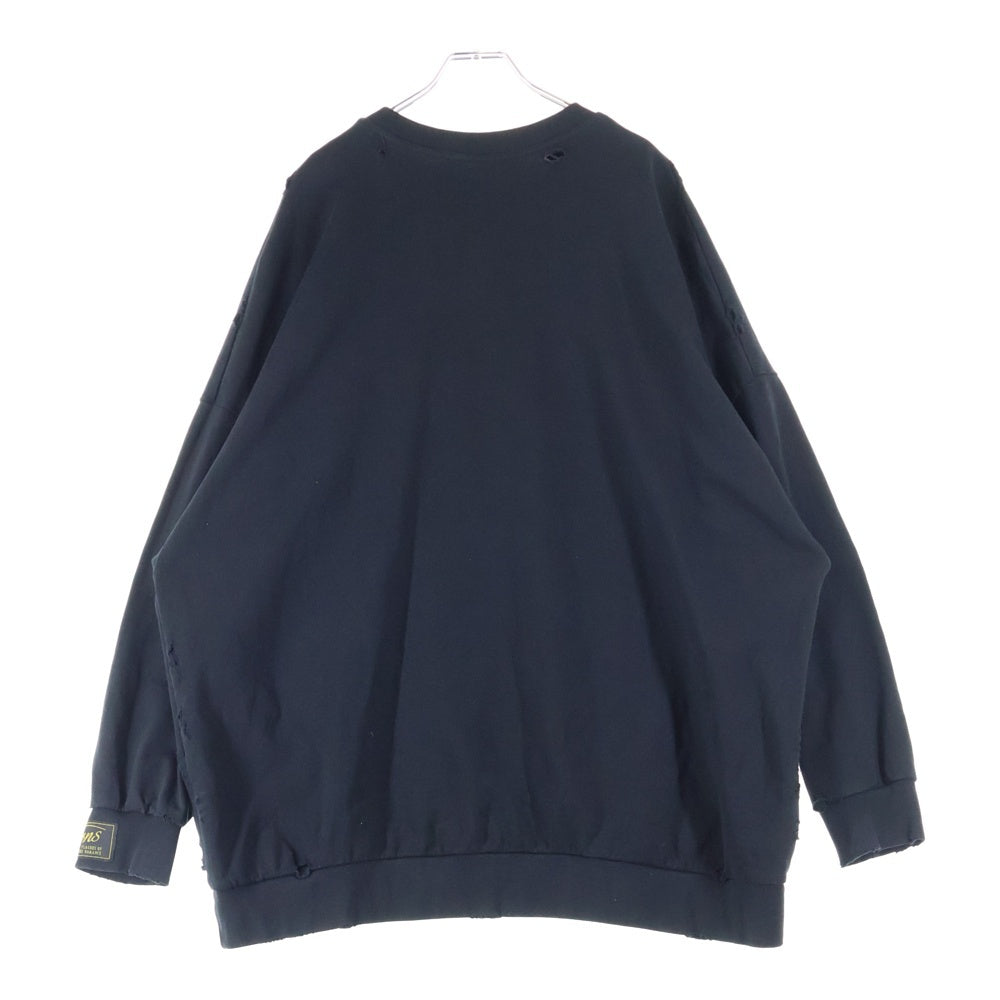 RAF SIMONS(ラフシモンズ) 22SS DESTROYED CREWNECK デストロイ クルーネックスウェットトレーナー ブラック 221-M168 19003-0099