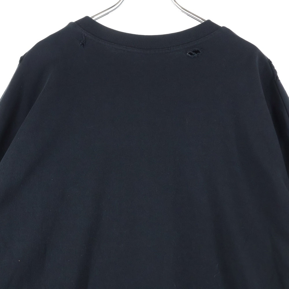 RAF SIMONS(ラフシモンズ) 22SS DESTROYED CREWNECK デストロイ クルーネックスウェットトレーナー ブラック 221-M168 19003-0099