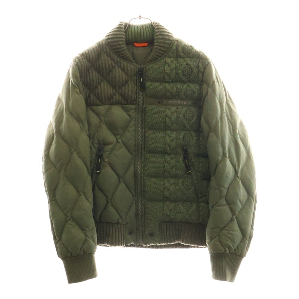 DIESEL(ディーゼル) ケーブルニットキルティングナイロンダウンジャケット グリーン