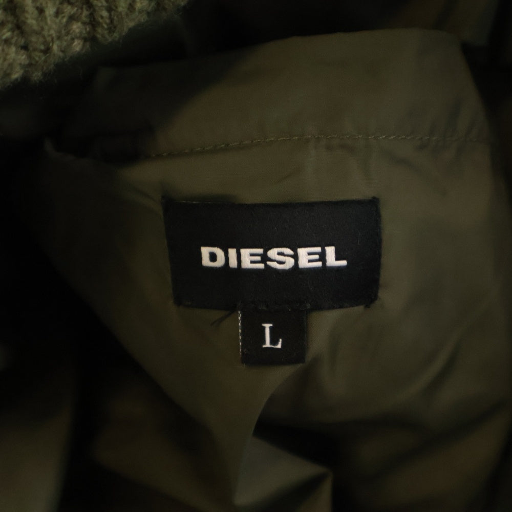 DIESEL(ディーゼル) ケーブルニットキルティングナイロンダウンジャケット グリーン