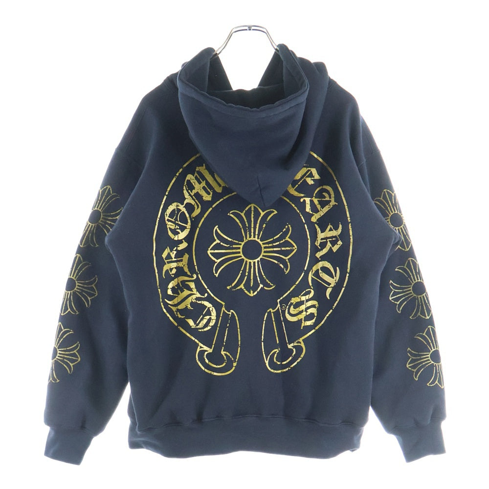 CHROME HEARTS(クロムハーツ) OLD CH PLS オールド CHプラス バックホースシュープリント 裏地サーマル ジップパーカー ブラック /ゴールド