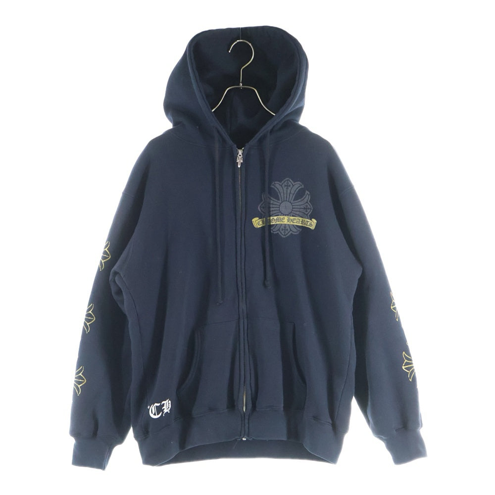 CHROME HEARTS(クロムハーツ) OLD CH PLS オールド CHプラス バックホースシュープリント 裏地サーマル ジップパーカー ブラック /ゴールド