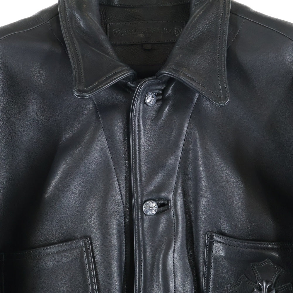 CHROME HEARTS(クロムハーツ) クロスパッチ スモールCH カスタム カバーオールレザージャケット ブラック