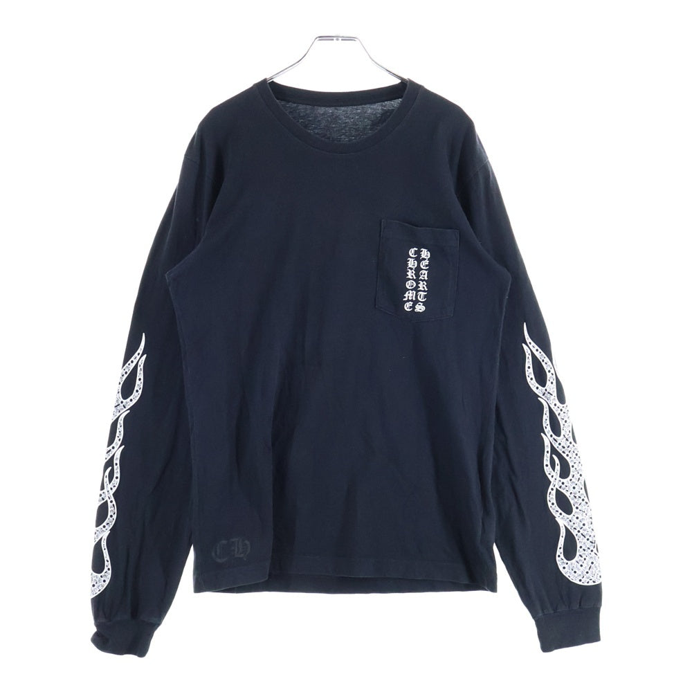 CHROME HEARTS(クロムハーツ) 袖ファイヤープリント 長袖Tシャツカットソー ブラック