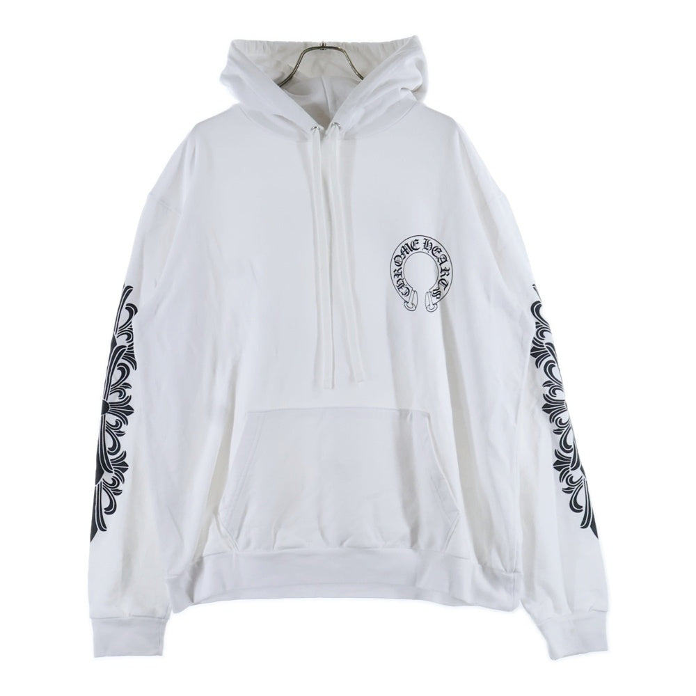 CHROME HEARTS(クロムハーツ) HORSESHOE PULLOVER HOODIE ホースシュー アームフローラル プリント スウェット プルオーバーパーカー ホワイト