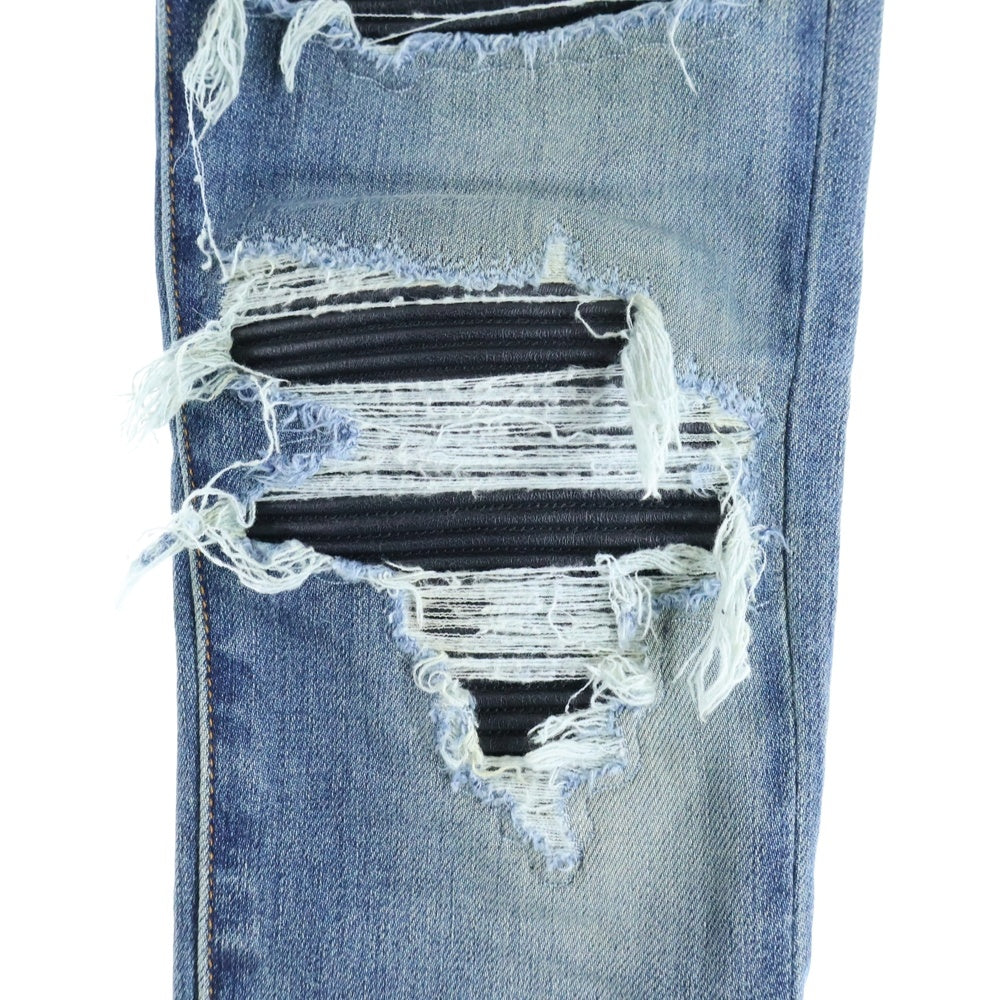 AMIRI(アミリ) 蛇腹切替ダメージ加工バイカースキニーデニムパンツ インディゴ