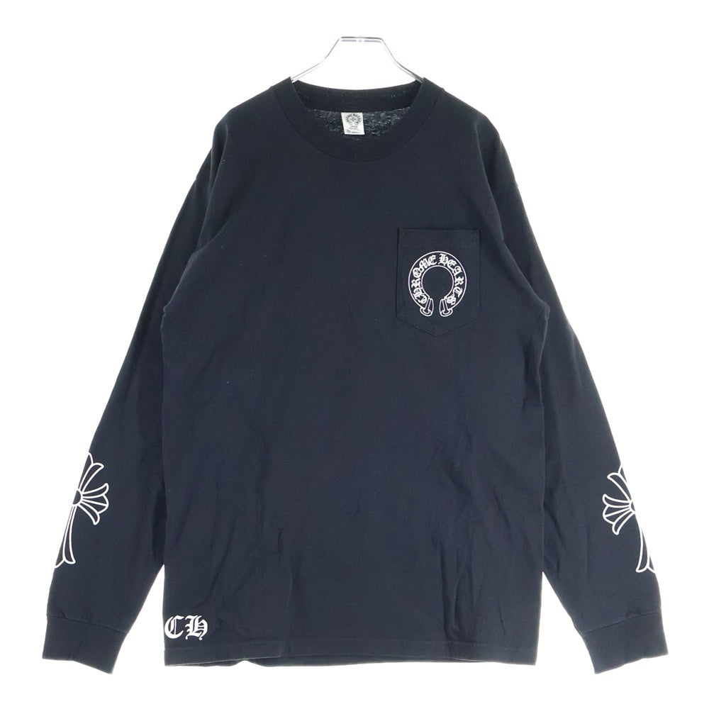 CHROME HEARTS(クロムハーツ) OLD フロントホースシュー バックスクロールラベル 袖スモールCHプリント 長袖Tシャツカットソー ブラック