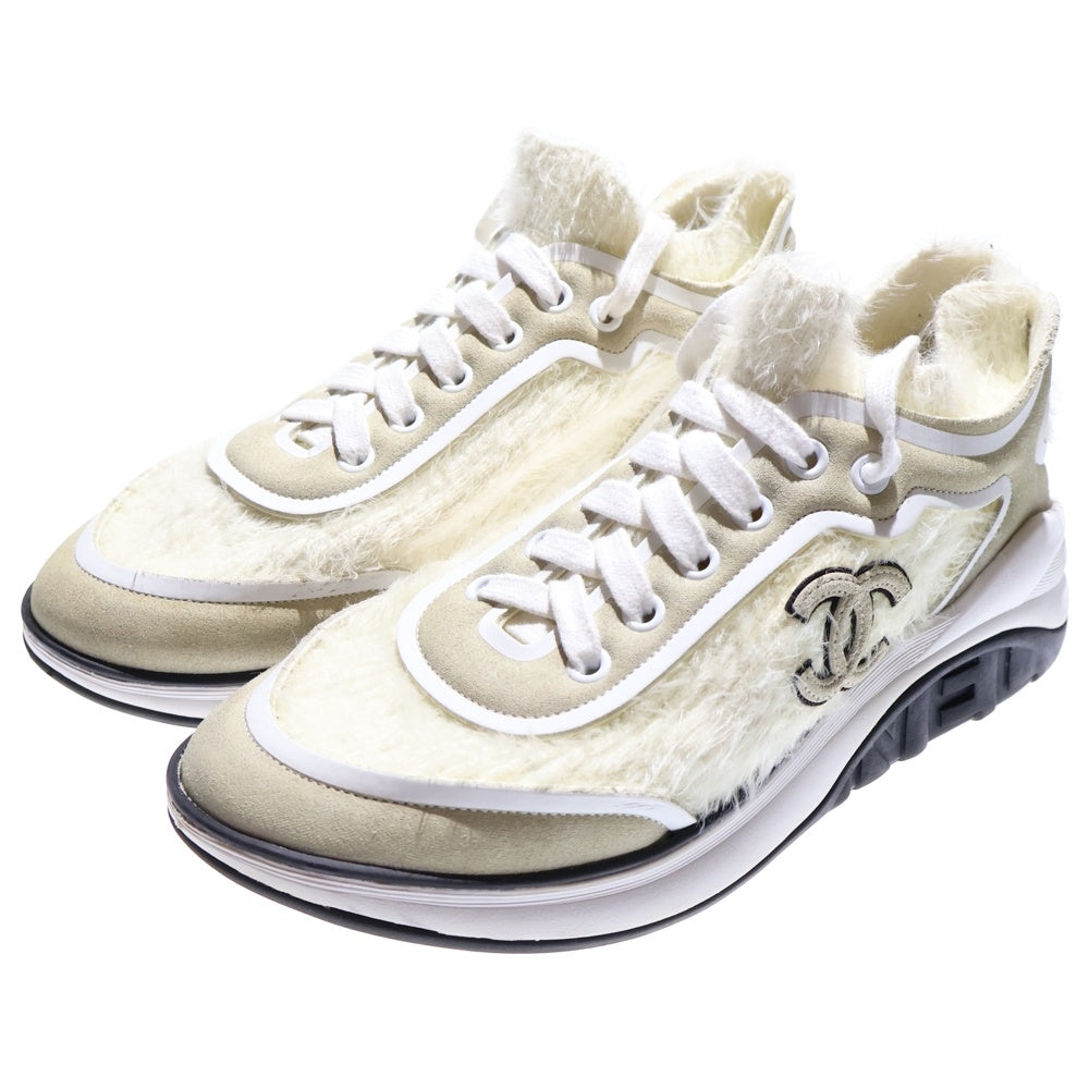 CHANEL(シャネル) G35202 ココマークワッペンスエードレザーシャギーニットローカットスニーカー ホワイト レディース