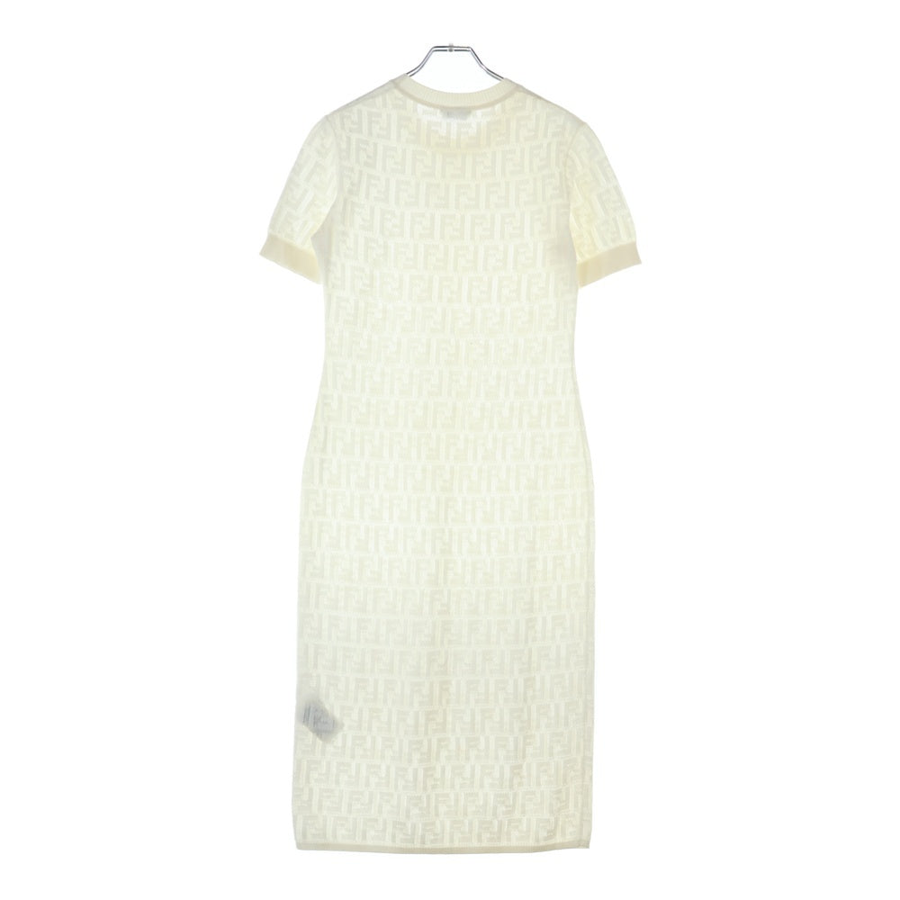 FENDI(フェンディ) インナー付き ズッカ柄 ニット半袖ワンピース FZD772 A8KK ホワイト レディース