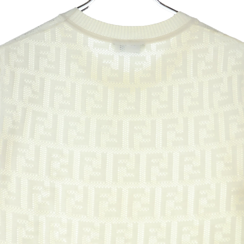 FENDI(フェンディ) インナー付き ズッカ柄 ニット半袖ワンピース FZD772 A8KK ホワイト レディース