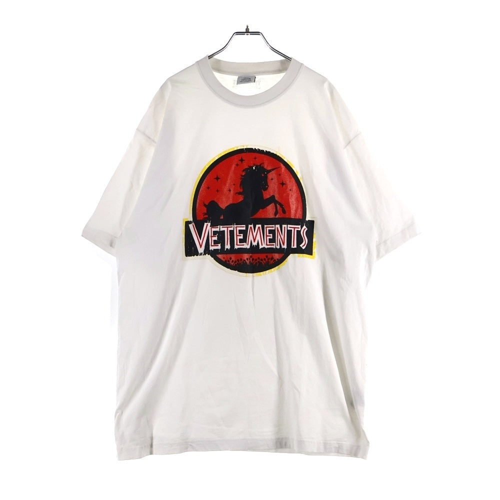 VETEMENTS(ヴェトモン) 21AW ワイルドユニコーン ジュラシックロゴ プリント 半袖Tシャツ カットソー ホワイト UA52TR320W