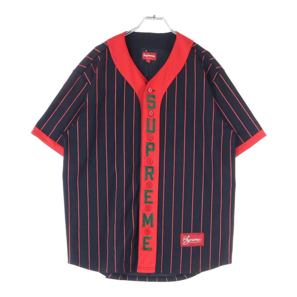 SUPREME(シュプリーム) 18AW Vertical Logo Baseball Jersey ロゴ刺繍 ベースボールシャツ ブラック/レッド