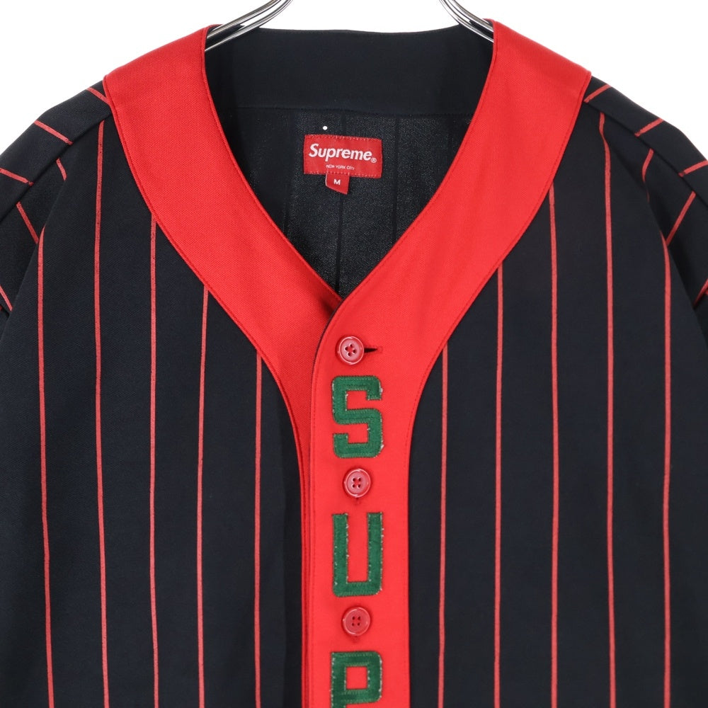 SUPREME(シュプリーム) 18AW Vertical Logo Baseball Jersey ロゴ刺繍 ベースボールシャツ ブラック/レッド