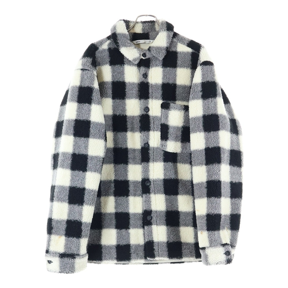 ZARA(ザラ) チェック ボタンダウンボアジャケット ブラック/ホワイト