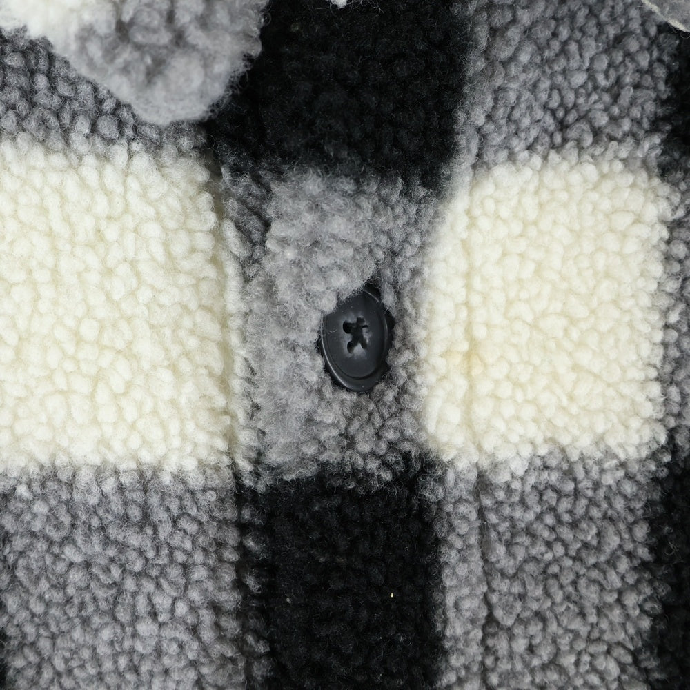 ZARA(ザラ) チェック ボタンダウンボアジャケット ブラック/ホワイト