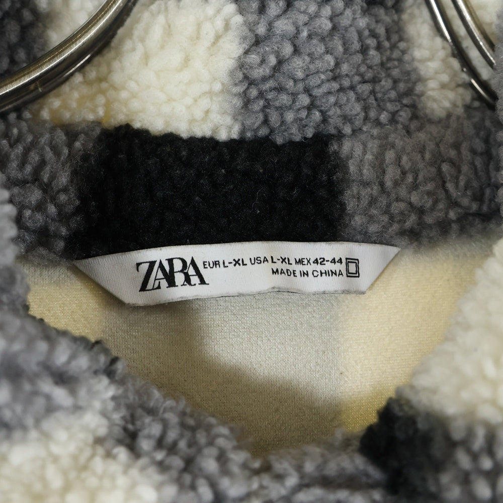 ZARA(ザラ) チェック ボタンダウンボアジャケット ブラック/ホワイト