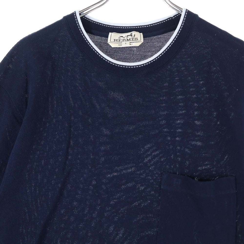 HERMES(エルメス) H刺繍 ポケット付きコットンTシャツ ネイビー