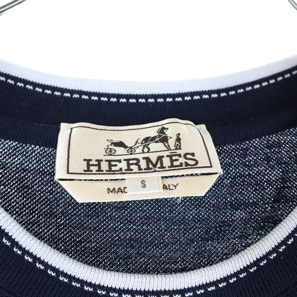 HERMES(エルメス) H刺繍 ポケット付きコットンTシャツ ネイビー