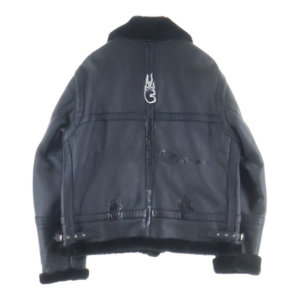cvtvlist(カタリスト) Logo Embroidery Shearling Jacket ロゴ刺繍ムートンジャケット レザーボアジャケット ブラック