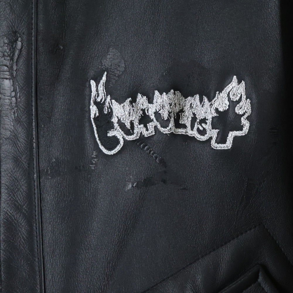 cvtvlist(カタリスト) Logo Embroidery Shearling Jacket ロゴ刺繍ムートンジャケット レザーボアジャケット ブラック