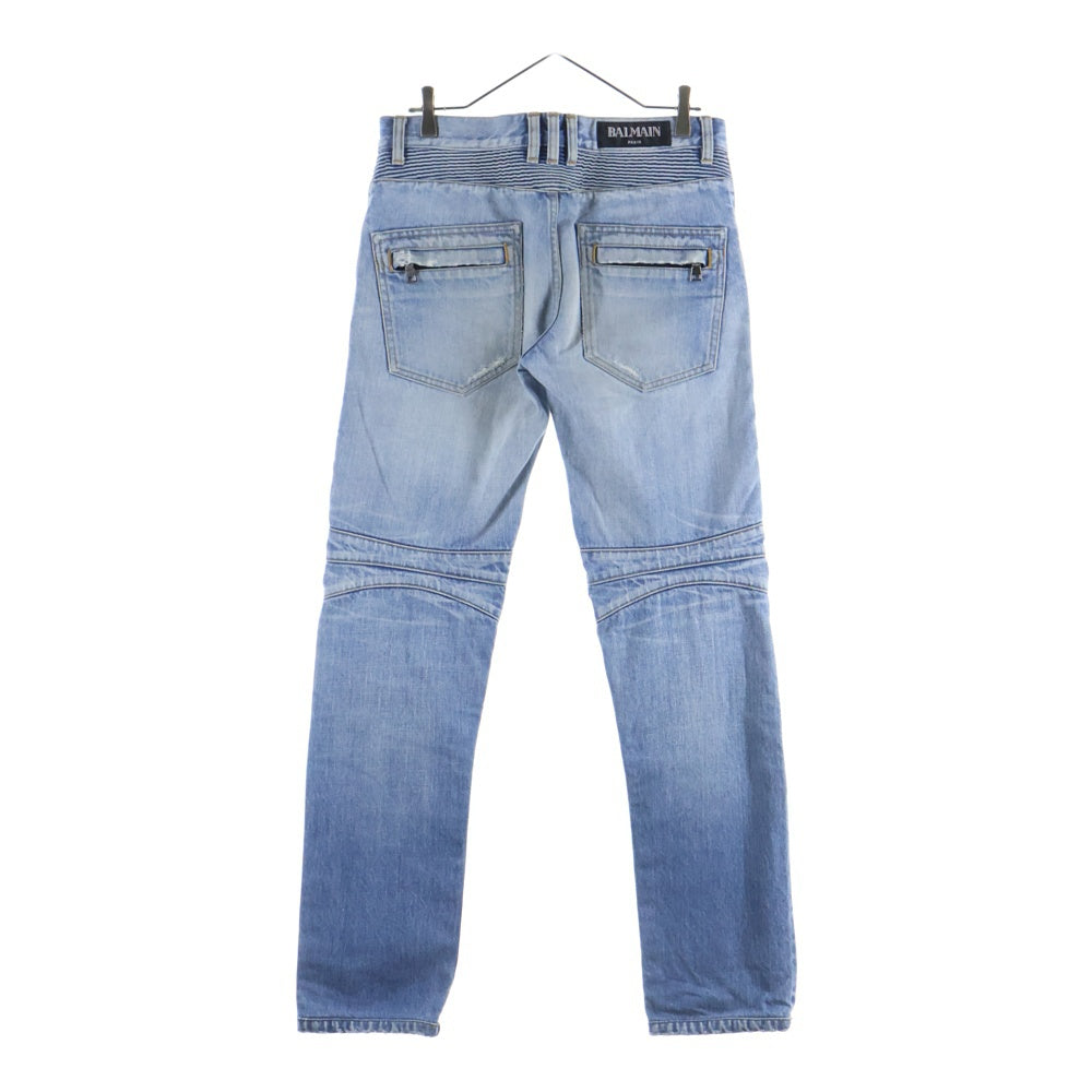 BALMAIN(バルマン) ウォッシュ加工 バイカー スリム テーパードデニムパンツ ジーンズ インディゴ W6HD500D567
