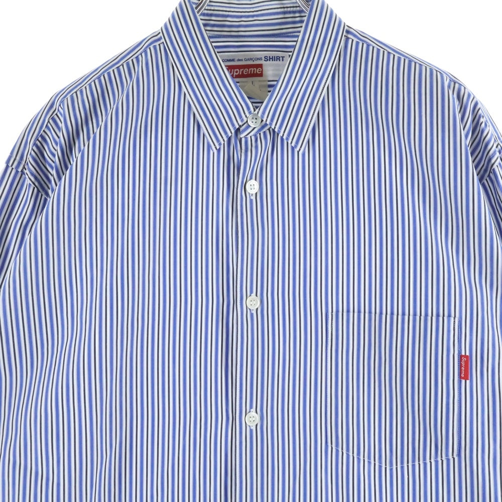 SUPREME(シュプリーム) 12SS×COMME des GARCONS SHIRT GUSSET SHIRT コムデギャルソンシャツ ストライプゲスト長袖シャツ ブルー S27SS12