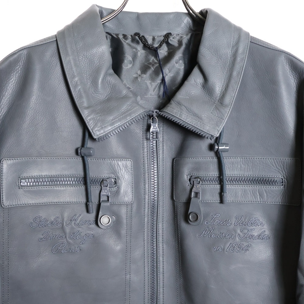 LOUIS VUITTON(ルイヴィトン) 22SS カーフスキンレザーエンブロイダリージップジャケット RM222M THA HNL02W グレー