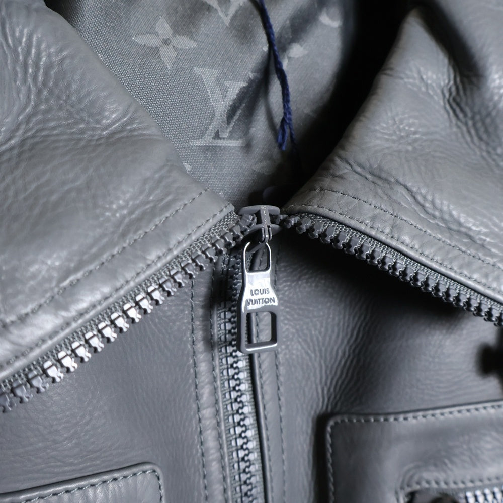 LOUIS VUITTON(ルイヴィトン) 22SS カーフスキンレザーエンブロイダリージップジャケット RM222M THA HNL02W グレー