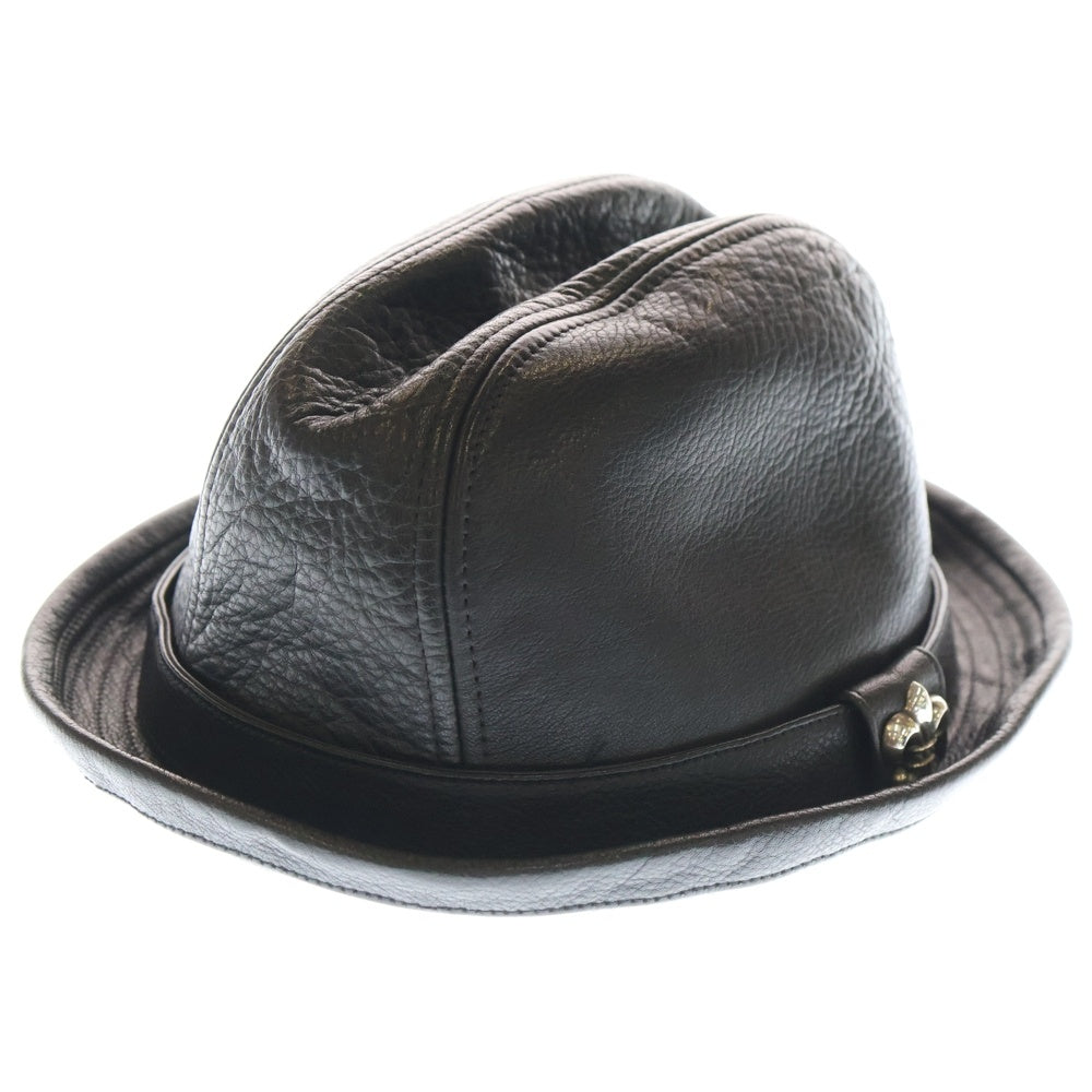 CHROME HEARTS(クロムハーツ) FEDORA BSフレア ガンスリンガー レザー フェドラハット 帽子ブラック/シルバー