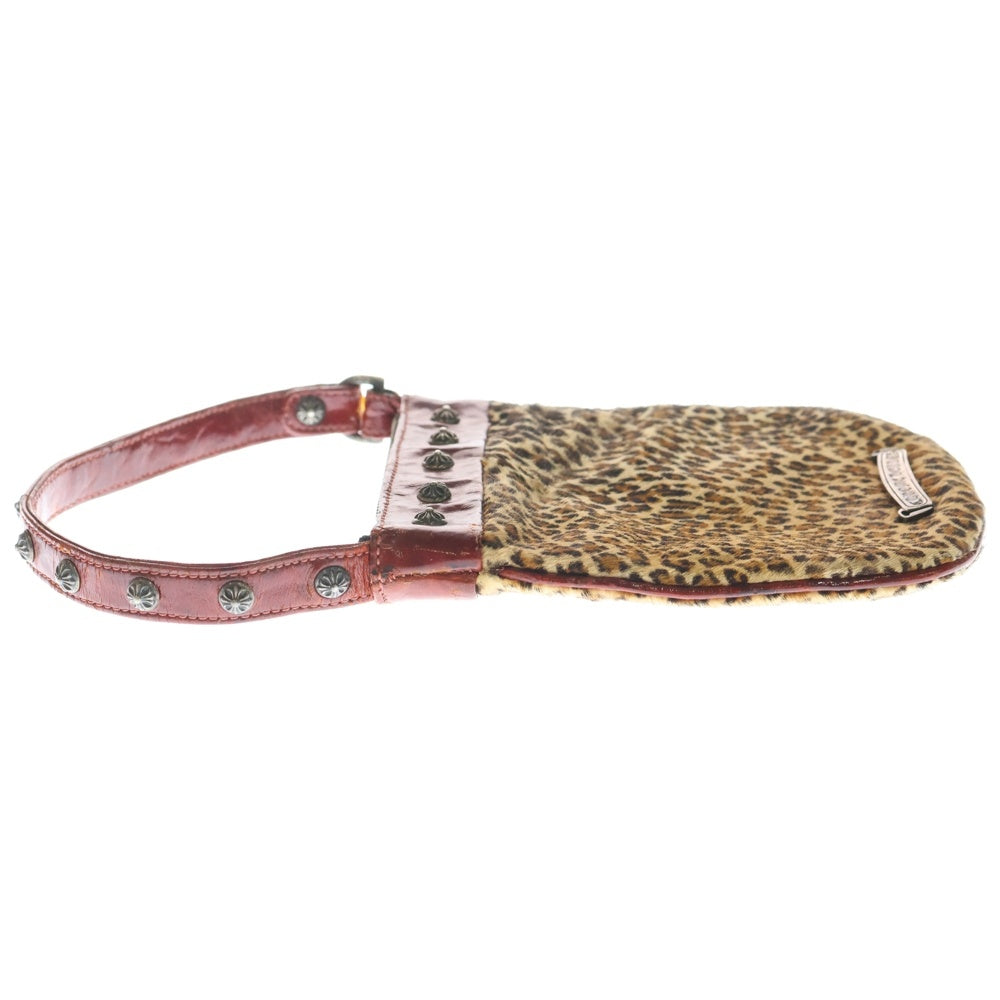 CHROME HEARTS(クロムハーツ) クロスボール装飾 レオパード レザー ハンドバック ブラック/ブラウン